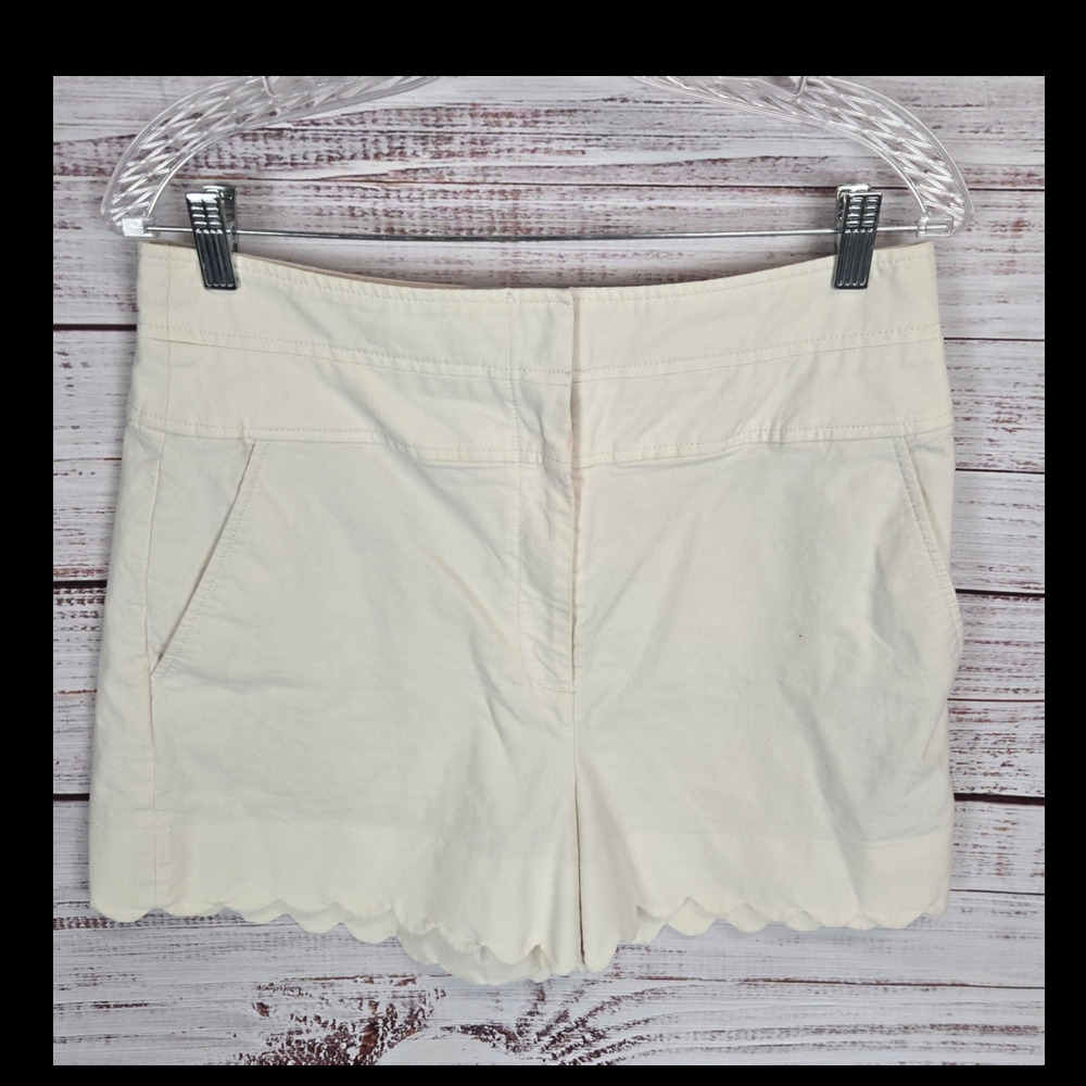 Rebecca Taylor White Shorts 12 Scallop Edge Zip w/ Pockets Coquette Casual NOWT